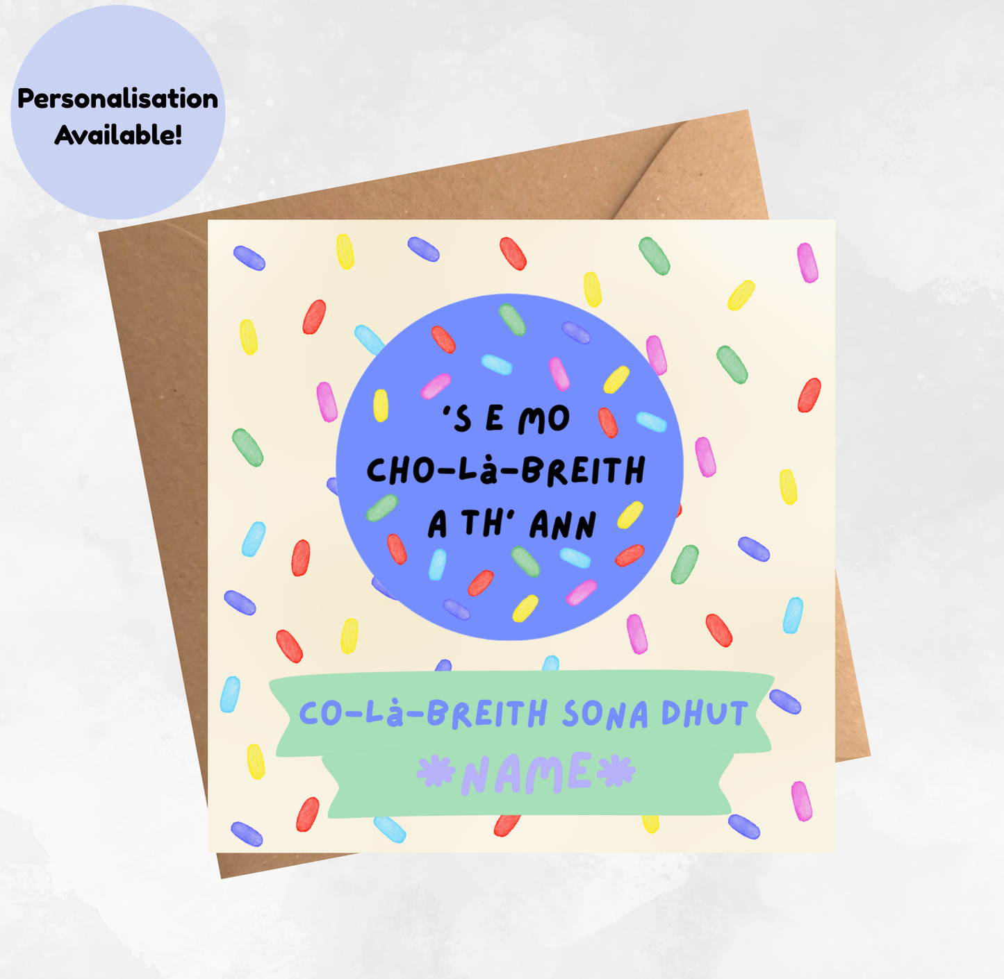 Personalised Gaelic Birthday Card with Birthday Badge - Co-là-breith sona dhut