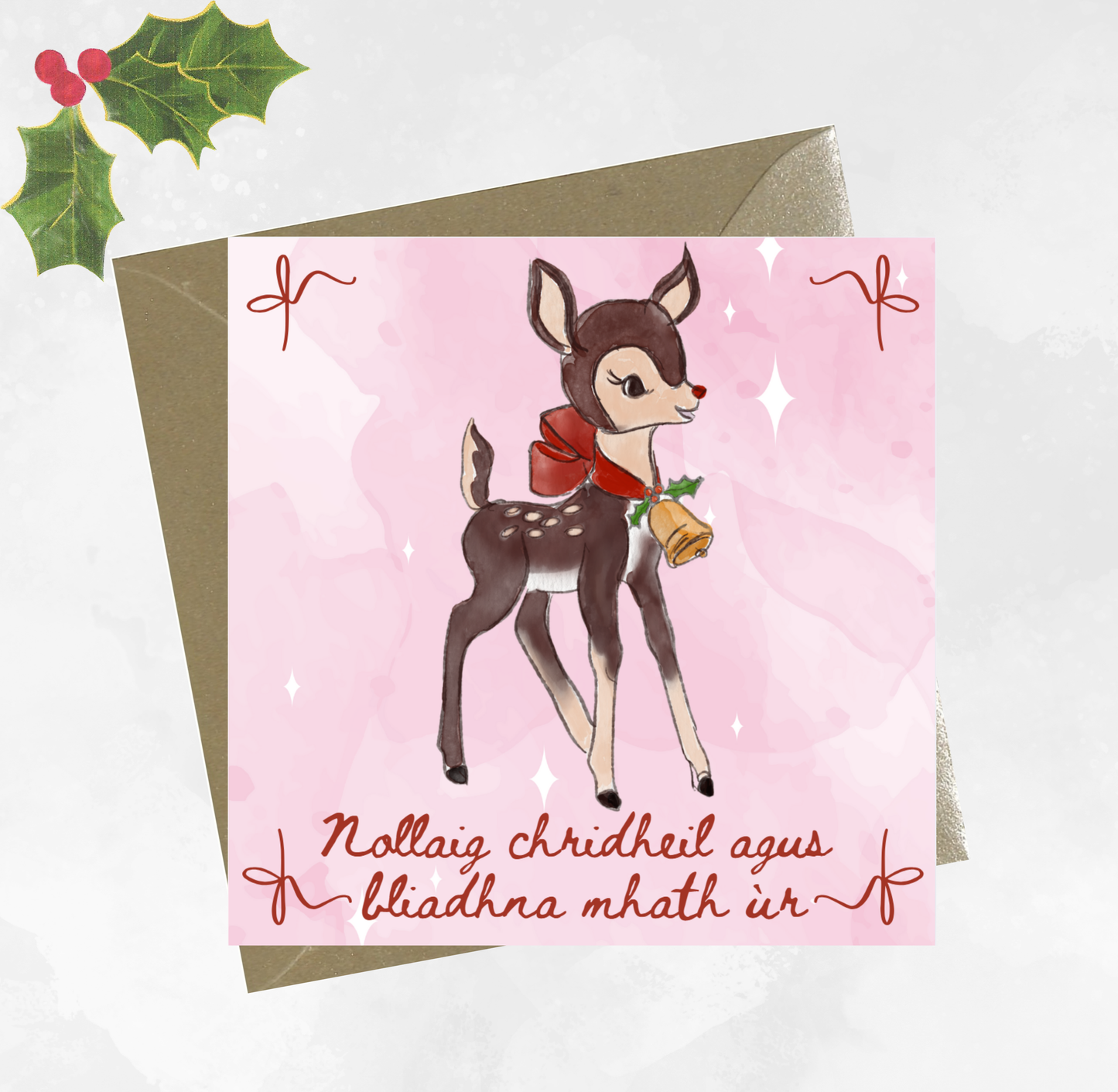Gaelic Christmas Card with Vintage Deer - Nollaig chridheil agus bliadhna mhath ùr