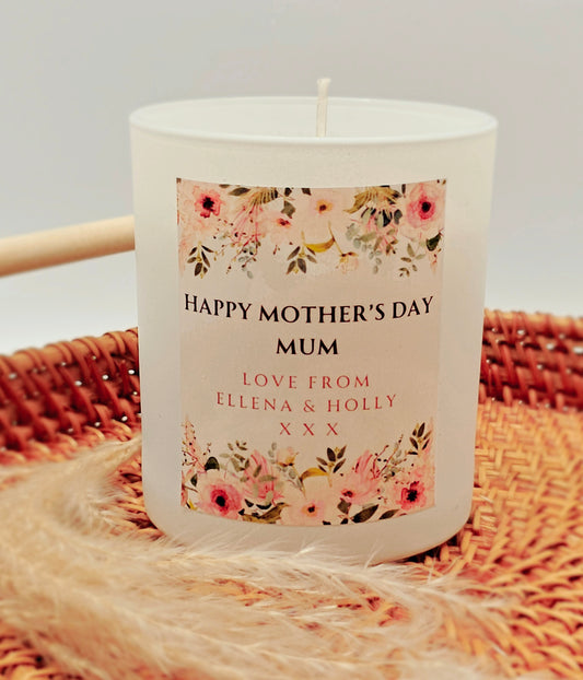 Large Personalised Mothers Day Candle for Mum - Peach Design