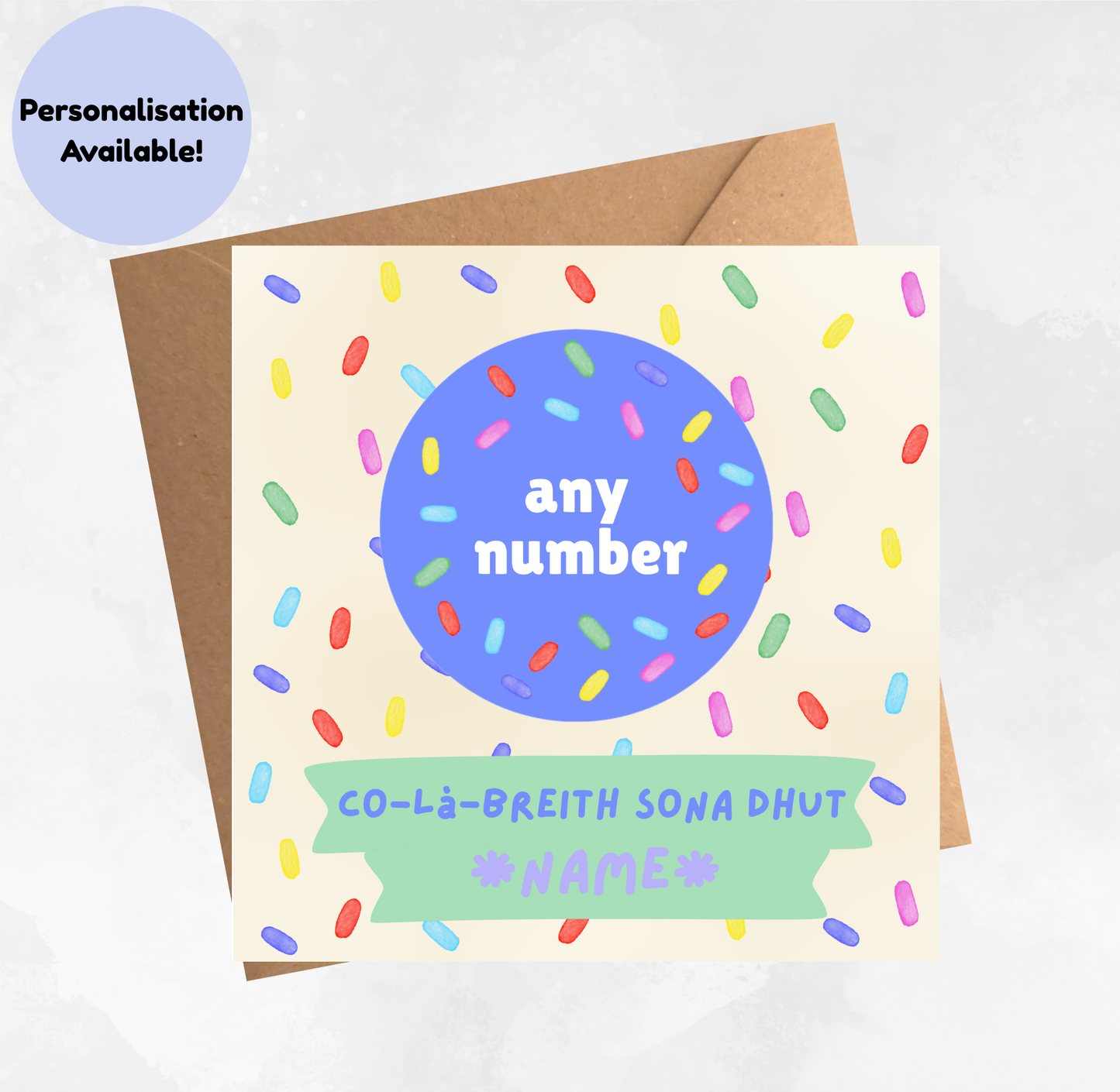 Personalised Gaelic Birthday Card with Name and Number Birthday Badge
