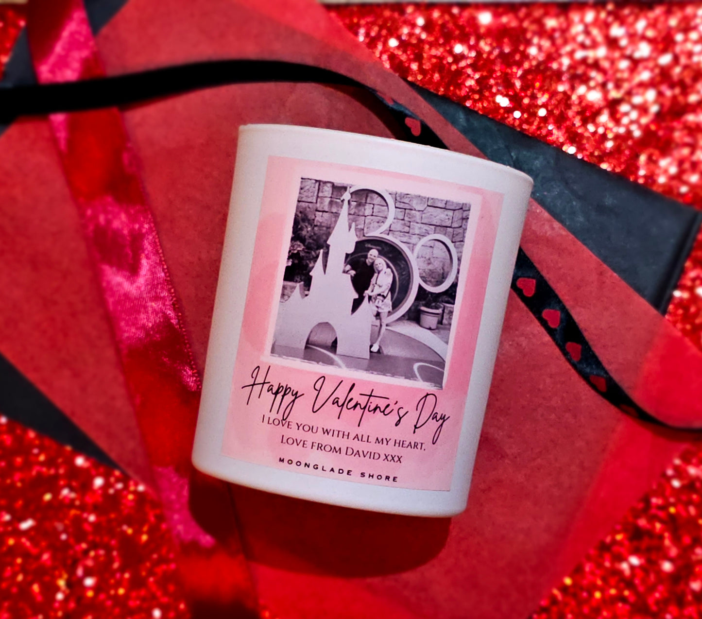 Personalised Valentines Photograph Large Candle in Matt White Glass Vessel