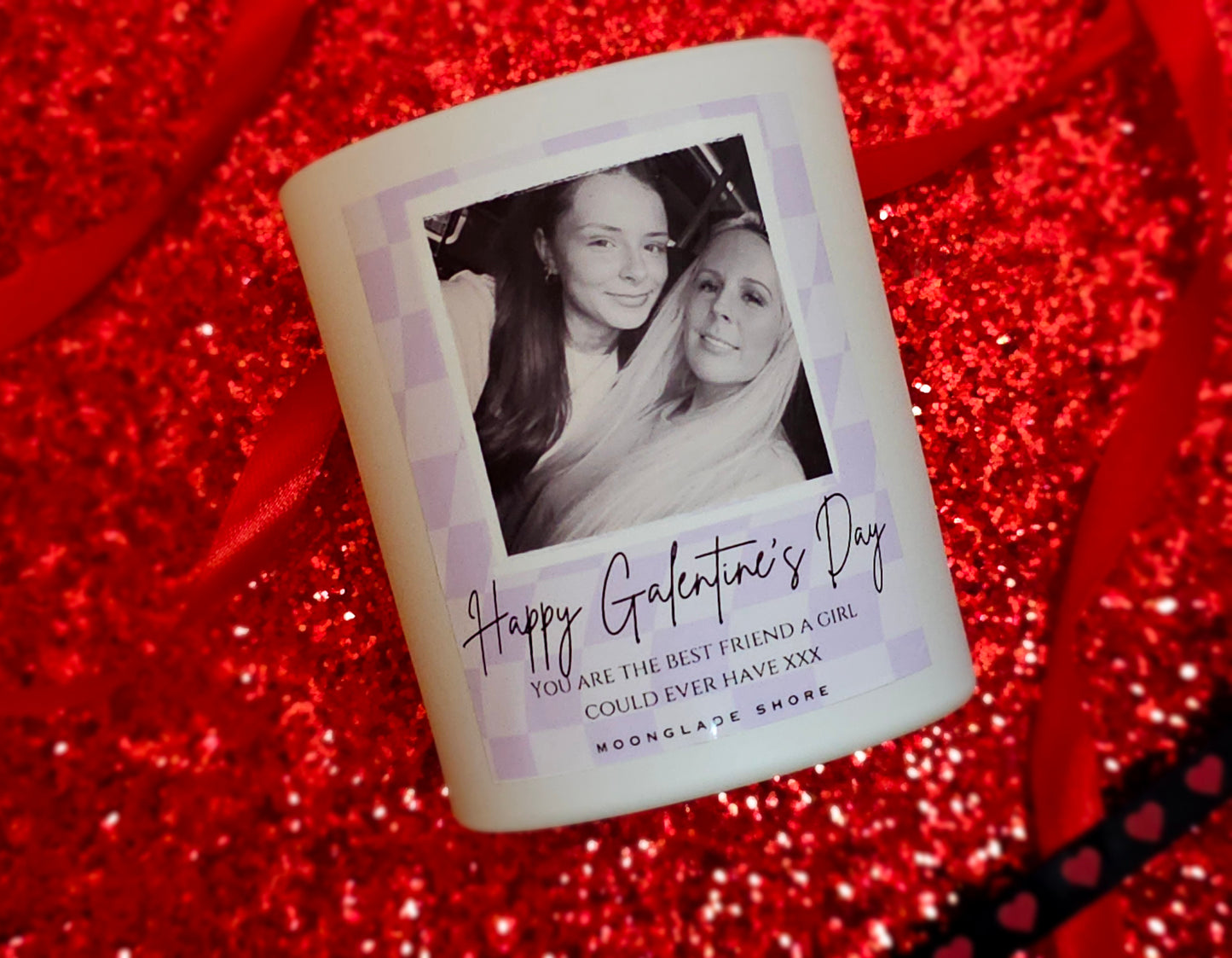 Personalised Galentines Photograph Large Candle in Matt White Glass Vessel