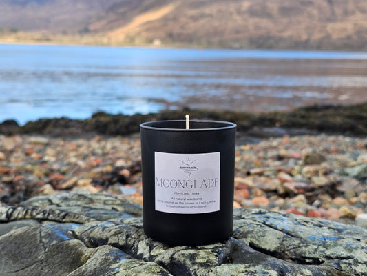 Medium Candle in a Matt White or Black Glass Vessel