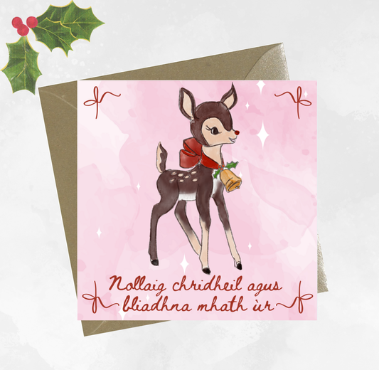 Gaelic Christmas Card with Vintage Deer - Nollaig chridheil agus bliadhna mhath ùr