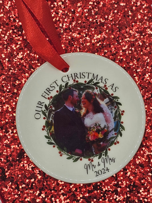 First Christmas as Mr and Mrs Ceramic Ornament