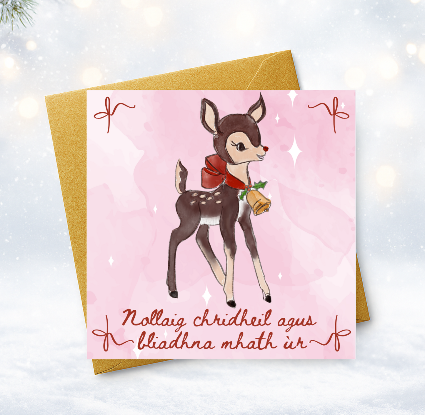 Nollaig Chridheil Agus Bliadhna Mhath Ùr Vintage Deer Christmas Card