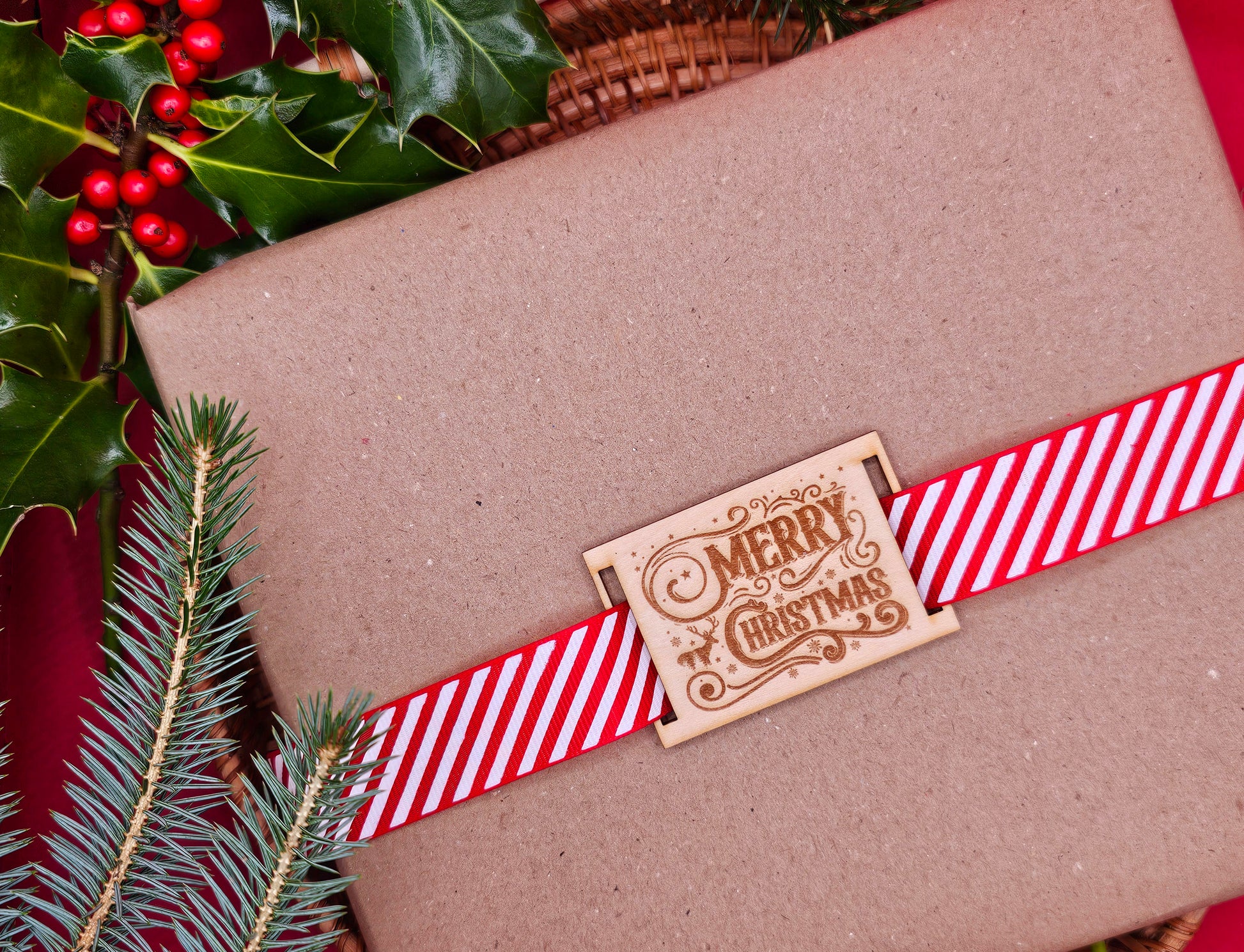 Rectangular Christmas Gift Tag For Ribbon
