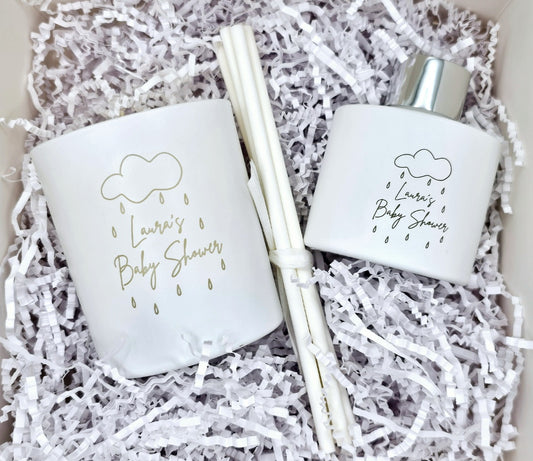 Large Personalised Engraved Candle and Diffuser Set in Matt White Glass