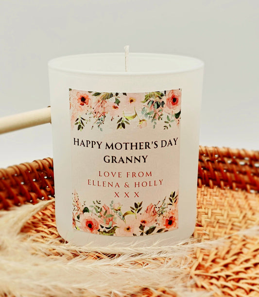 Large Personalised Mothers Day Candle for Granny - Peach Design