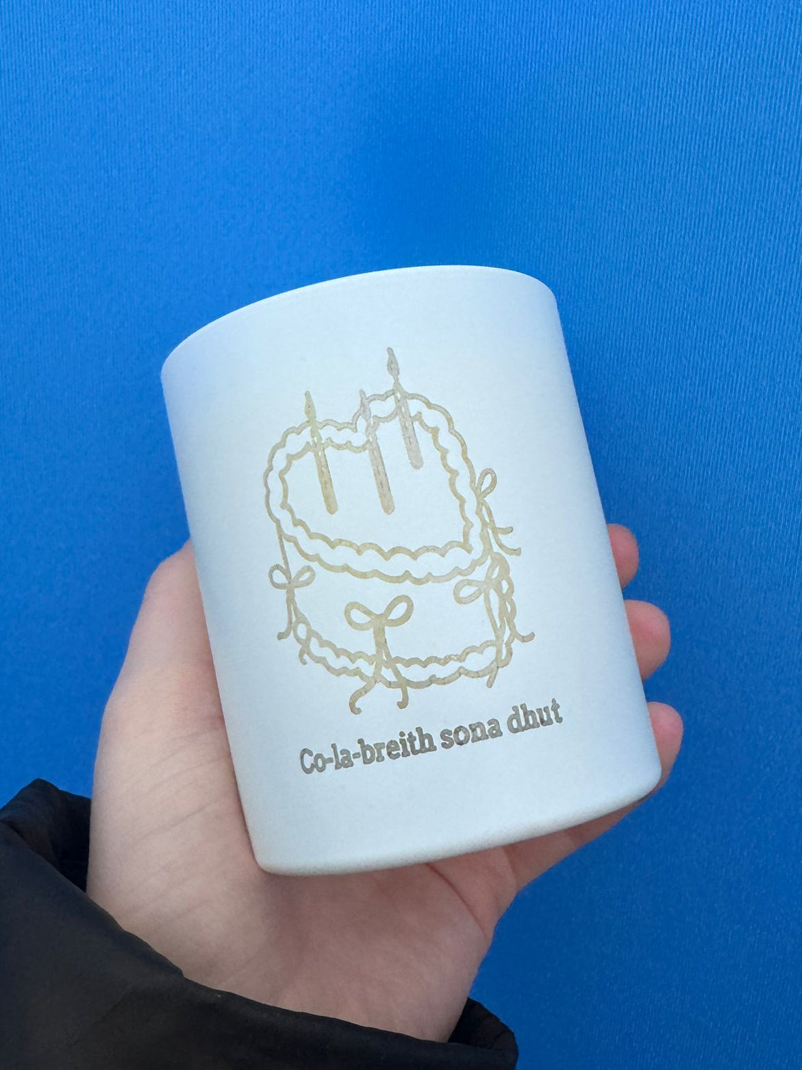 Gaelic Engraved Large Candle in a Matt White Vessel
