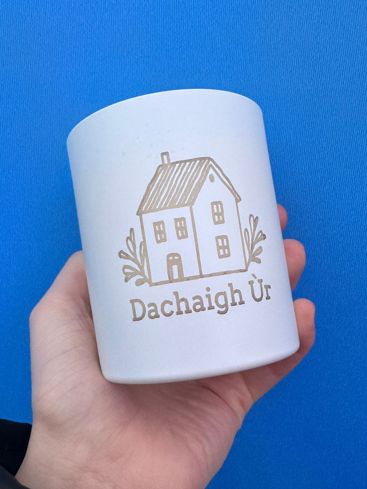 Gaelic Engraved Large Candle in a Matt White Vessel