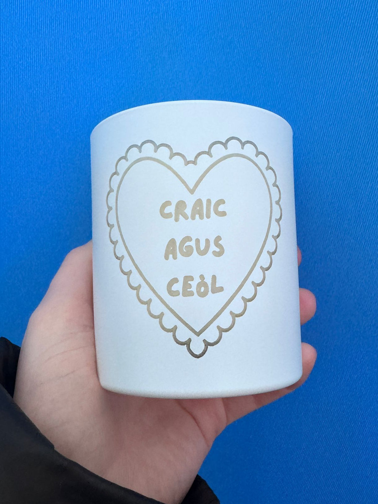 Gaelic Engraved Large Candle in a Matt White Vessel