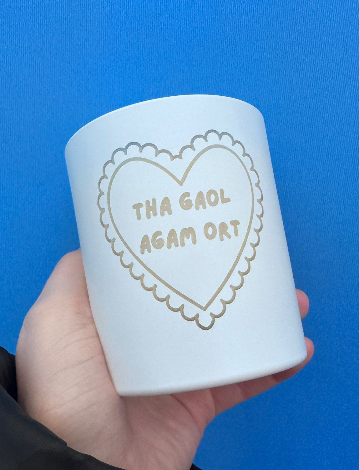Gaelic Engraved Large Candle in a Matt White Vessel