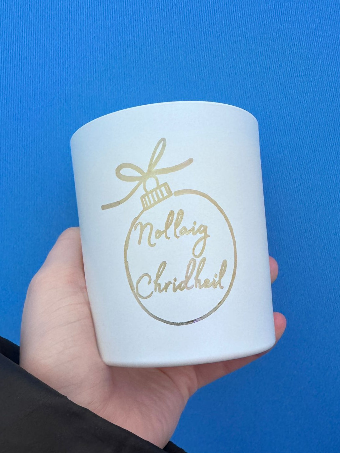 Gaelic Engraved Large Candle in a Matt White Vessel
