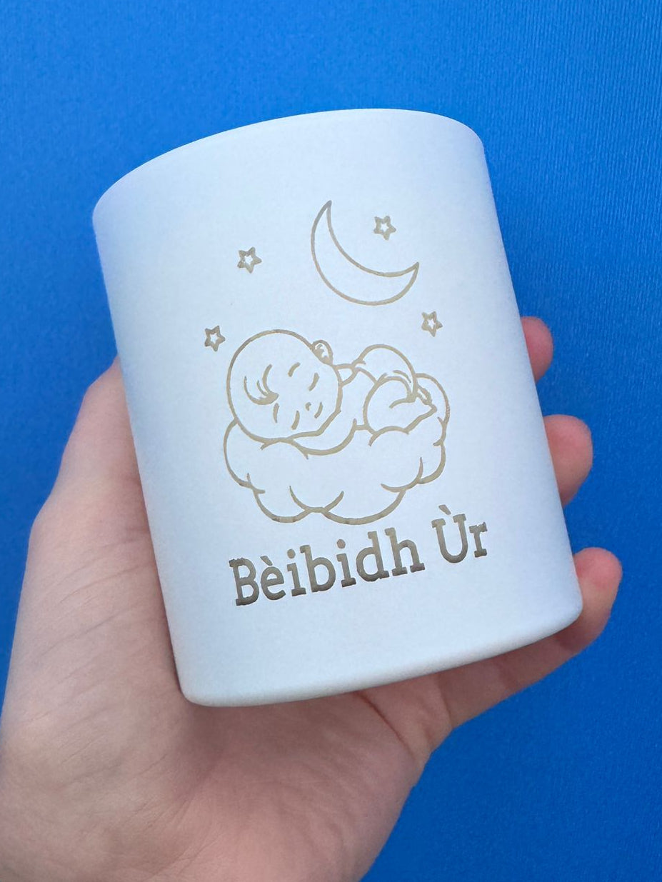 Gaelic Engraved Large Candle in a Matt White Vessel