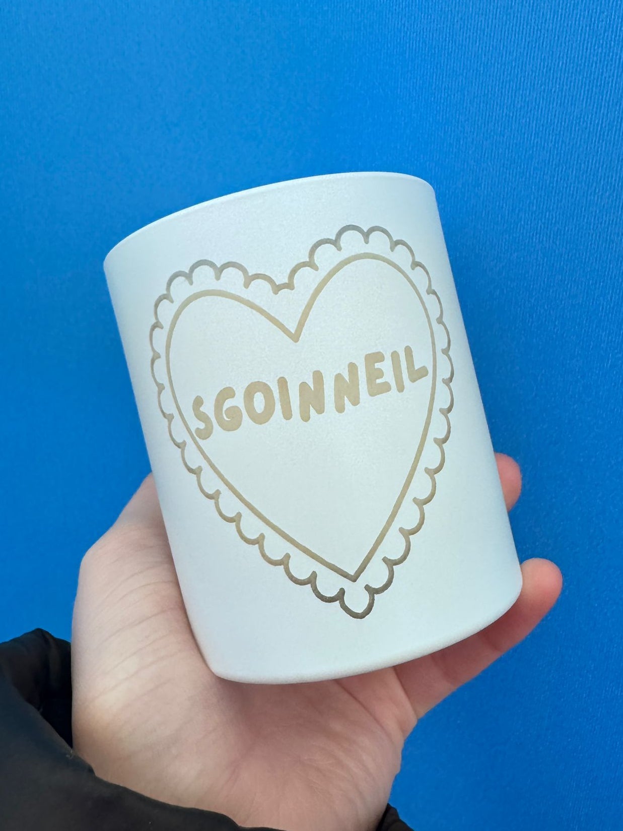 Gaelic Engraved Large Candle in a Matt White Vessel