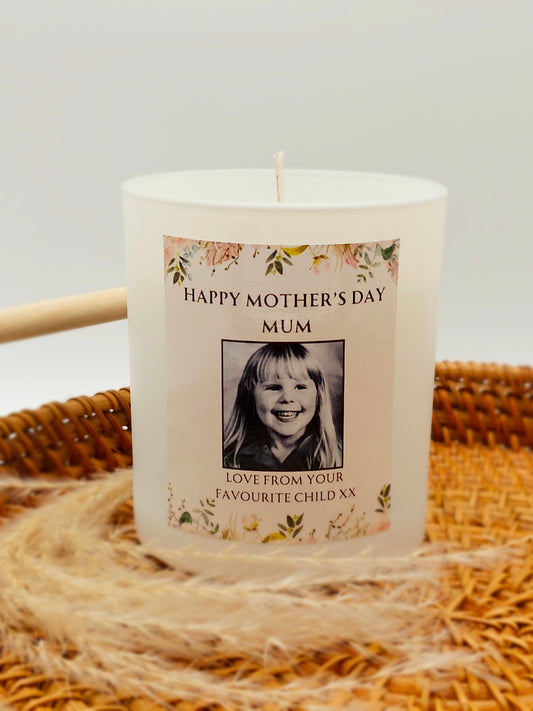 Large Personalised Mothers Day Candle With Photograph - Peach Design