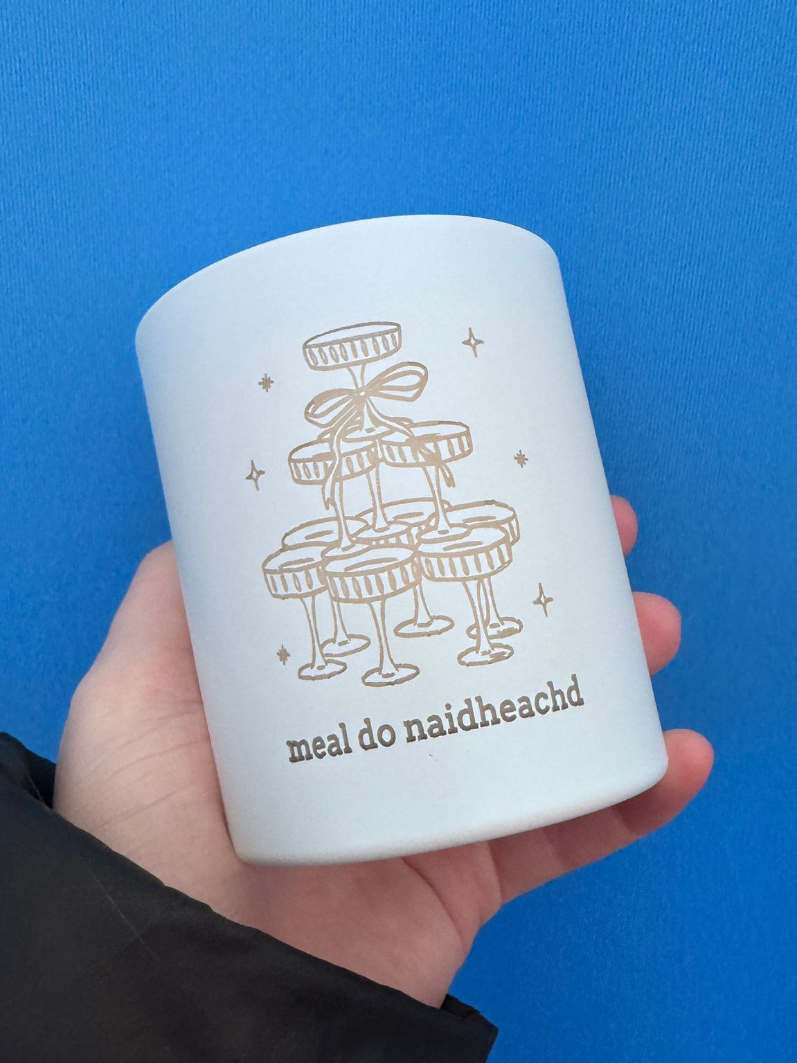 Gaelic Engraved Large Candle in a Matt White Vessel
