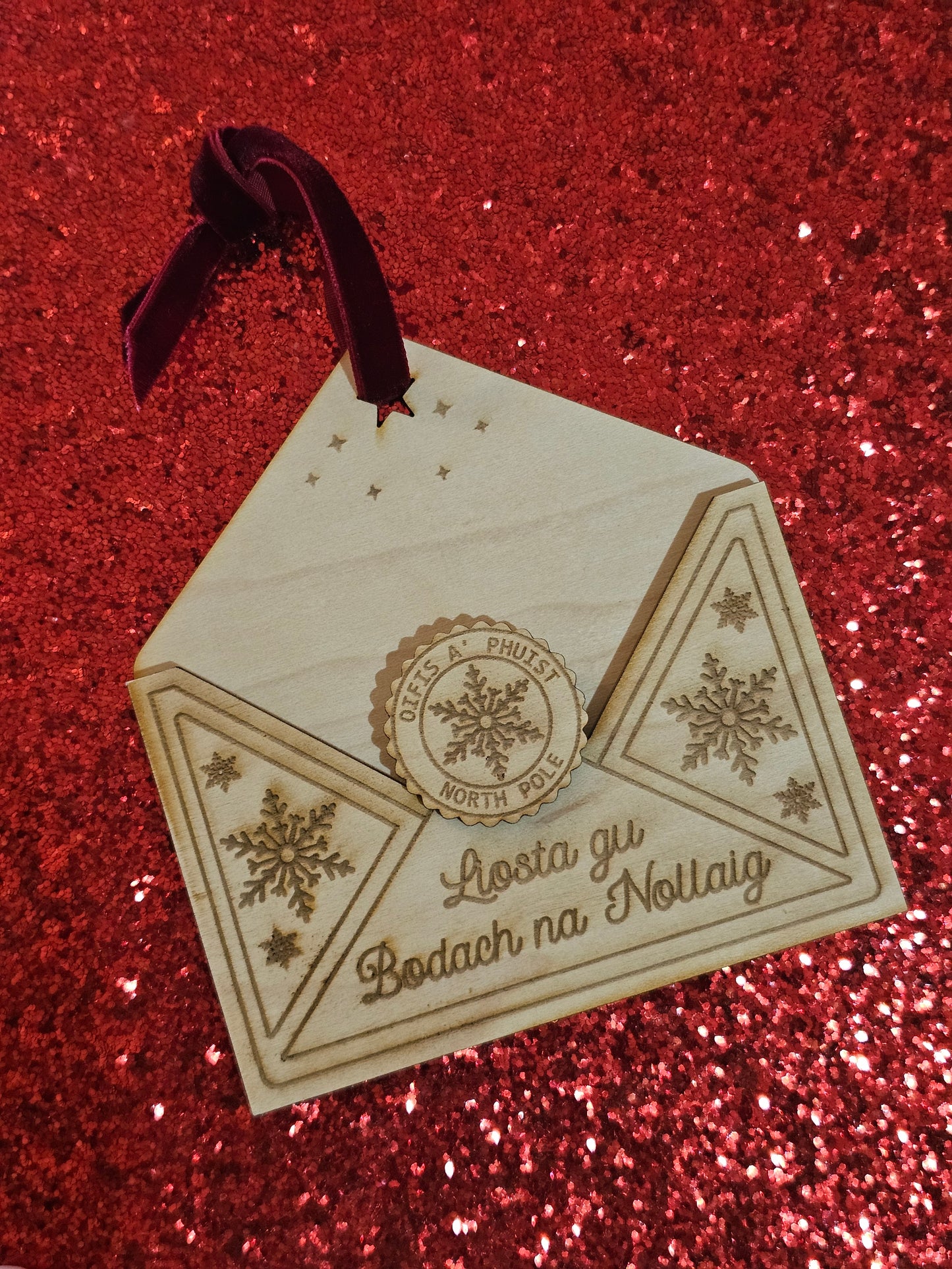 Santa Letter Envelope Ornament in English or Gaelic
